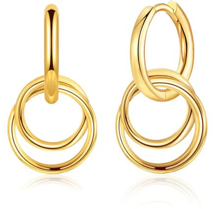 JAHAMIA Convertible Link Earrings for Women, 14K Gold Hypoallergenic Dangle Earrings 925 Silver Chunky Chain Earring with Double Hoop, Round Earrings Jewellery Girls Gifts
