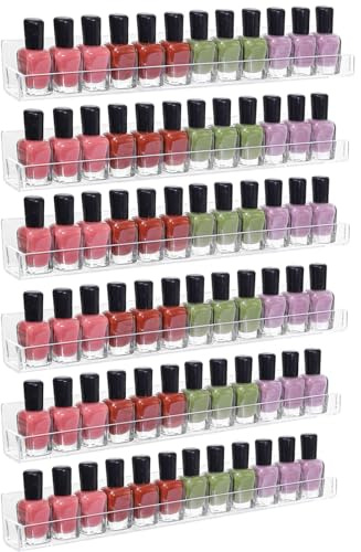 SuoXing 15 Inch 6 Pack Nail Polish Racks For The Wall,Holds Up to 72 Paint Bottles Acrylic Nail Polish Organizer and Nail Polish Wall Rack for Nail Salon