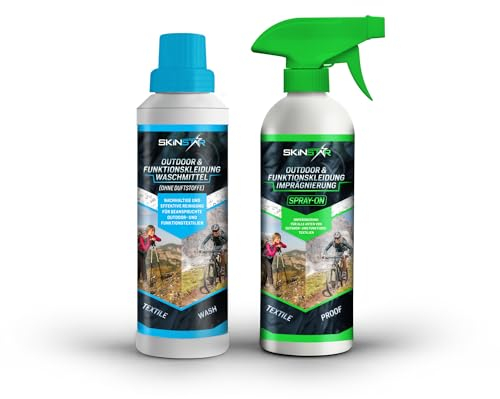 SkinStar Detergente para ropa de exterior y funcional sin fragancias + impregnación en aerosol, pack doble de 500 ml cada uno