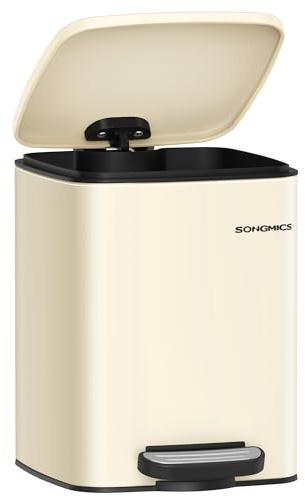 SONGMICS Kitchen Bin, 6L Stainless Steel Pedal Bin | Trash Bin, with Inner Bucket, Soft Close and Stays Open, Pale Beige, PLUSHIC Collection LTB590A02