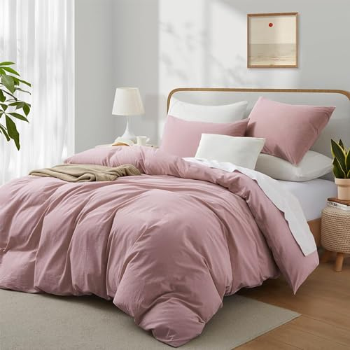 Boqingzhu Bettwäsche 135x200 cm Baumwolle 2-Teilig, ÖKO-TEX, Rosa | 100% Baumwolle Renforce, Weich, Uni Altrosa Pink Ästhetik, Bettwaren Baumwollbettwäsche Reißverschluss, Sicher