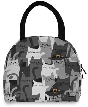 HMZXZ Lonchera negra con diseño de gato para mujer, bolsa refrigeradora, resistente al agua, organizador de almuerzo, térmica, animales, gatos, lonchera para hombres, adultos y niñas
