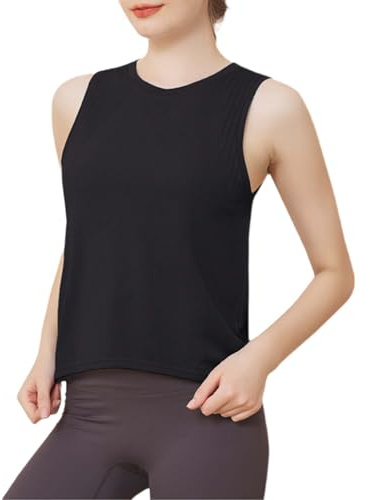 FMLQYZ Camiseta Mujer Deporte Tirantes Top Deportivo Mujer Camiseta Sin Mangas para Gimnasia Yoga Fitness Camiseta Rejilla Negro M