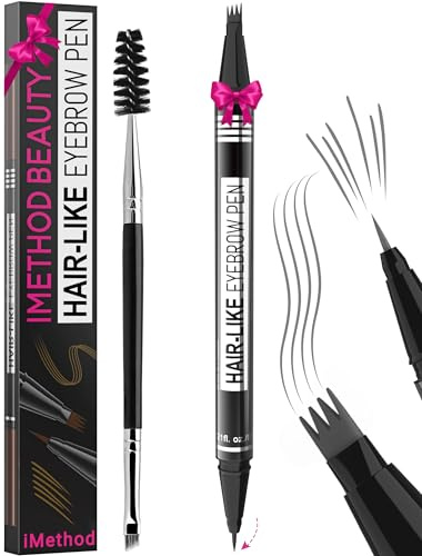 iMethod Microblading Crayon à sourcils - Crayon à sourcils 2 en 1 à double extrémité avec 4 micro-pointes à fourchette et pointe de pinceau précise pour créer des sourcils naturels, gris