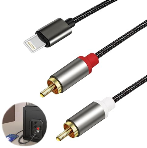 Câble RCA pour iPhone, Lightning Mâle vers 2RCA Mâle Y Auxiliaire Audio Câble Numérique Compatible avec Lightning pour Amplificateur de Puissance de Cinéma Maison de Voiture | Câble RCA pour Phone pour Amplificateur de Puissance de Cinéma Maison de Voiture