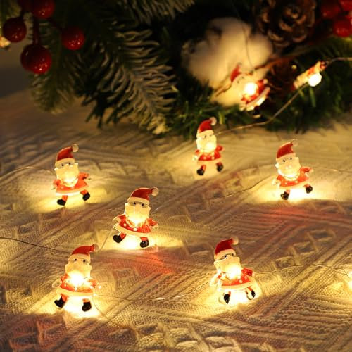 Auting lichterkette innen Batteriebetrieben, 2m 20 leds Weihnachtsmann Weihnachtsdeko mit Timer-Funktion, Warmweiß weihnachtsbeleuchtung außen, für Lichtervorhang, Party, Weihnachten, Balkon