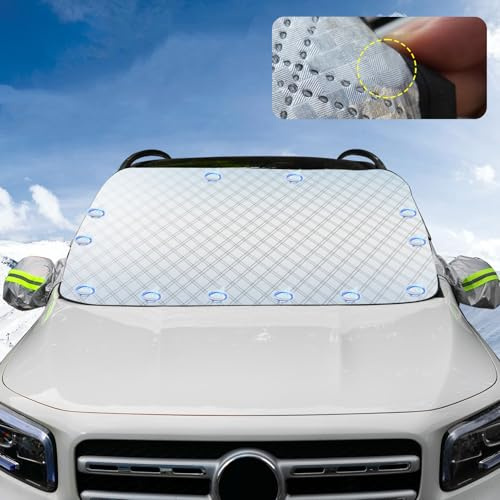 Auto Windschutzscheibenabdeckung Frontscheibenabdeckung mit Magnet schutzt Seitenspiegel, Magnetische Auto Scheibenabdeckung Winter Frostschutz Eisschutzfolie für Meisten Autos SUV LKW 240cm*143cm