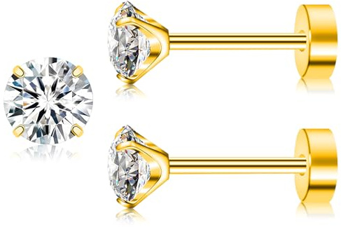 Artskin Titan Cubuic Zirkonia Ohrstecker für Frauen Männer CZ Ohrring Ohrstecker hypoallergen flach zurück Ohrringe Silber Mädchen Ohrring Ohrstecker Set für Knorpel 3mm-5mm