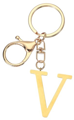 PATIKIL Porte-Clés de Lettre Initiale, Porte-Clef Femme Alphabet Pendentif Initiale en Métal pour Cadeau Clés Sac à Main Sac à Dos Téléphone Portefeuille, Doré (V)