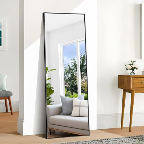 BONEWEI Full Length Mirror, 161x52cm Standing Mirrors, Rectangular Mirror Full Length Black Frame, Large Floor Mirror Standing Hanging or Leaning Against Wall for Bedroom Livingroom Dressingroom