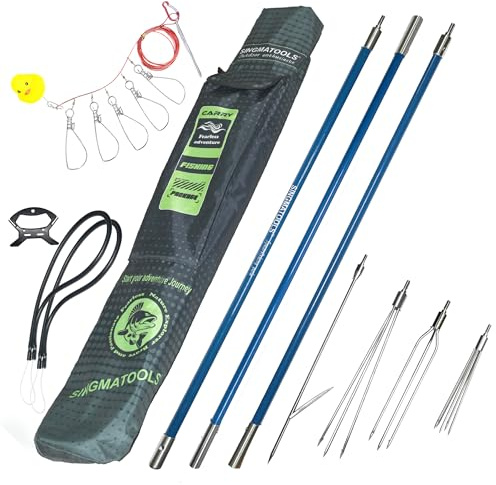 SINGMATOOLS Spearfishing Pole Hawaiian Sling Fishing Speer Set Fiberglas Pole Spear Harpune Spearfishing Gear 3 Prong Paralyzer Tips 5.5' Fish Stringer Travel Bag Included Speer Fishing Equipment