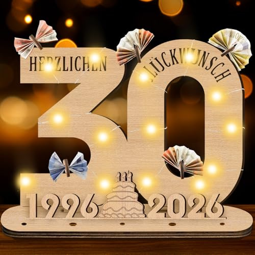 GothicBride 2026 Geschenke 30 Geburtstag Frau, 30 Geburtstag Frauen Holz-Schild mit LED, 30 Geburtstag Männer Gästebuch Geburtstag Geldgeschenke Geburtstag Deko, Personalisierbares Geschenk | Holz-Schild mit LED, 30 Geburtstag Männer Gästebuch Geburtstag Geldgeschenke Geburtstag Deko, Personalisierbares Geschenk