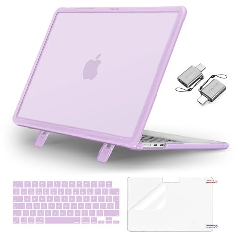 MOSISO Kompatibel mit MacBook Air 13 Zoll Hülle M5 M4 M3 M2 2026-2022 13,6 | Stoßfest mit Klappständer Hartschale A3449 A3240 A3113 A2681&Tastaturschutz&Typ C&Displayschutz, Lila