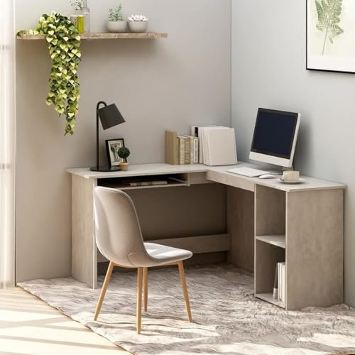 ShGaxin Eckschreibtisch in L-Form Betongrau 120x140x75 cm Holzwerkstoff, Gaming Tisch, Computertisch, Computer Desk, Office Table, Bürotisch, Arbeitstisch, Nähtisch, Pc Tisch