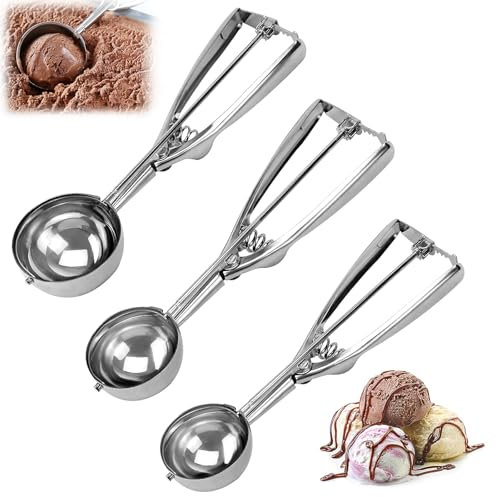 TYBYBB 3 Stück Eisportionierer Edelstahl, Eislöffel Portionierer, 4/5/6 cm Durchmesser, Edelstahl Eislöffel Portionierer, Keksportionierer, für Eiscreme Plätzchen Kuchen Teig
