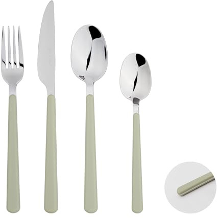 Cutlery Set 24-Piece Stainless Steel for 6 People, Olive Green