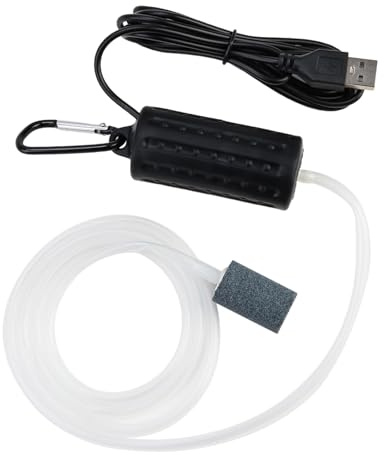 Aquarium-Luftpumpe, tragbar, USB-Luftpumpe, ultra-leise, sparend, hocheffizient, Sauerstoffsprudler, 1 W, Aquarium-Filterpumpe mit Luftstein und Silikonschlauch für Zuhause, Outdoor, Aquarien, Schwarz