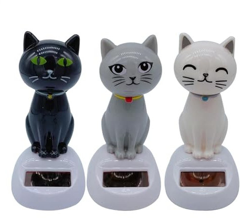 Solar Wackelfigur Katze, 3 Stück Solarbetriebene Wackelkatze, Niedliches Solar Tanzende Katzen Wackelfigur Spielzeug für Auto Armaturenbrett Zuhause Büro Schreibtisch Dekoration, Geschenk für Fahrer