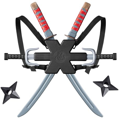 Ninja Kids Swords and Weapons Backpack Toy Set with Katana Swords, SAIS, Shuriken Toss and Holder for Dress-Up, Cosplay and Role Play Parties