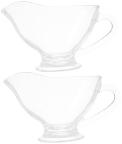 TOPPERFUN Glass Gravy Boat with Handle 215ml Set of 2, Glass Sauce Pitcher for Steak and Salad Dressing, Sauce Dispenser Suitable for Western Dining and Entertaining