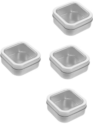 Healvian 4 Pièces Organisateur de Rangement Carré avec Couvercle Transparent pour Bijoux Petite Boîte Décorative Tôle pour Colliers Bagues et Petits Objets Argenté