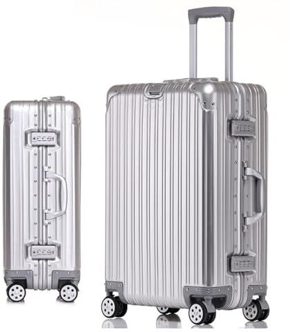 GIIYOEW Aluminium-Koffer großes Handgepäck Leichter Hartschalenrahmen-Koffer mit TSA-Passwortsperre, Gepäck ohne Reißverschluss,Silber,24in