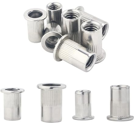 SUKITMISO 120 Stück Nietmuttern M6 M8 Edelstahl Einziehmuttern Gewindenieten Nutsert Blindnietmuttern Einnietmuttern set Einnietmuttern für Metallplatten, Rohre usw, Jede Größe 60 Stück
