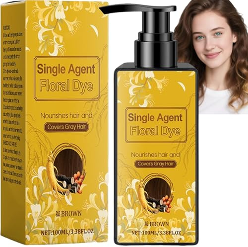 Nourishing Haarfarbe Auf Pflanzenbasis, Plant-Based Hair Color, Single Agent Floral Hair Dye Shampoo, Langanhaltende Zur Grauabdeckung, Macht Das Haar Weich, Verleiht Glanz (Braun)