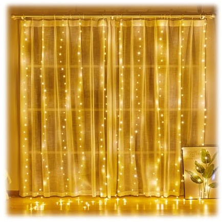 WUSJCOF Cortina de luces USB para interiores, 200 luces LED, cortina led colgante, luces de navidad, fairy lights para Navidad, boda, fiesta, pared, decoración del dormitorio (3 x 2 m) (Blanco cálido)