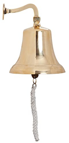 Schiffsglocke aus Messing zum Aufhängen 44 x 20 x 18 cm - Maritime Glocke mit Wandhalterung und Seilzug - Deko-Glocke für Garten Haus Boot Eingang oder Terrasse