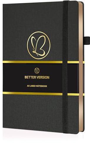 Bättre version fodrad anteckningsboksjournal – A5 linne inbunden, 120 gsm tjockt papper, guldkantade sidor, dubbla bokmärken för män och kvinnor – skrivanteckningsbok för arbete, skola och present