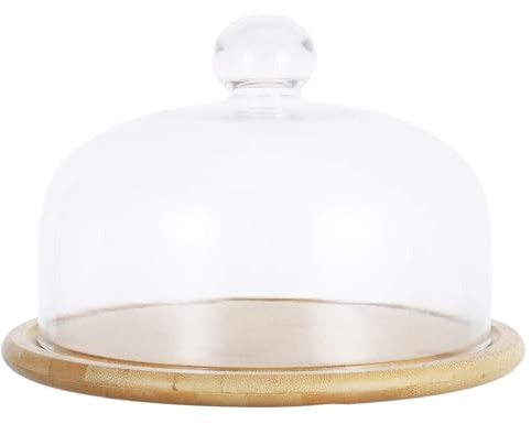 BESTYASH Plateau de Service Bois avec Cloche Verre sans Plateau de Rangement Polyvalent pour Gâteaux et Desserts Réutilisable et Facile à Nettoyer Cuisine et Restaurant