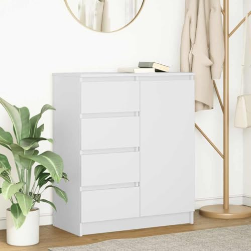 Nqyjm Förvaringsskåp med skänkdörr med lådor vit 71 x 35 x 84 cm ingenjörsträ sidoskåp matbord för kök, vardagsrum, sovrum