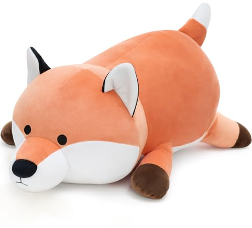 MorisMos 23.6 Red Fox Stuffed Animal, Cute Fox Plush Pillow, Fluffy Fox Pillow for Sleeping, Squishy Cuddle Buddy and Supportive Lumbar Cushion, Christmas Valentine’s Birthday Gift for Kids & Adults