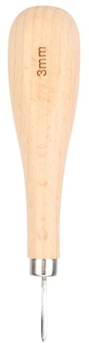 Generic Poinçon en Losange en Acier pour le Cuir, Outil en Acier Fin à Pointe de Diamant pour Travaux de Poinçonnage du Cuir, Poignée en Hêtre, Conception Ergonomique, Prise en Main Confortable (3mm)