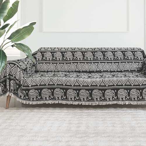 Milam London Boho Throw Large Sofa Cover 3 Seater, 180x300 cm Anthracite