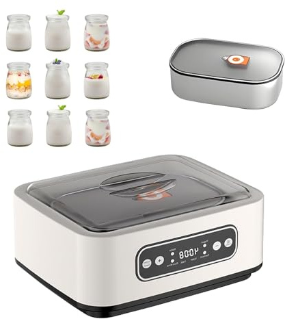 Yogurtiera, Yogurtiera Con Pentola Interna In Acciaio Inossidabile 304 Da 1,6 Litri E 9 Vasetti, Macchina Per Yogurtiera Con Timer Per Yogurt Fatto In Casa/natto/vino Di Riso/fermentazione