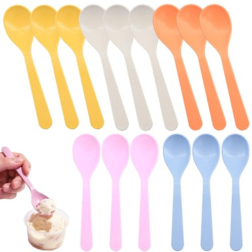 Solivive 15 Stück Eierlöffel Kunststoff, 14cm Plastik Eierlöffel, Kleine löffel Marmeladenlöffel, Wiederverwendbar Plastik Löffel Rundem Kopf für Getränke Dessert Kaffeelöffel Eis Löffel Joghurtlöffel