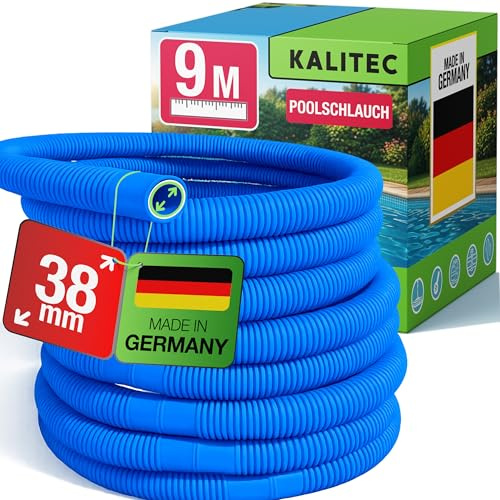 Kalitec Tubo piscina 38mm 9m blu – Flessibile & smontabile – Raccordo per pompa, Skimmer & filtro a sabbia – Tubo pompa 38 mm Diametro interno