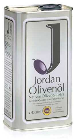 Jordan Olivenöl, Natives Extra Olivenoel, in Kanister 1 Liter | von der griechischen Insel Lesbos, traditionelle Handernte, kaltextraktion am Tag der Ernte, Retro-Design mit Ausgiesser
