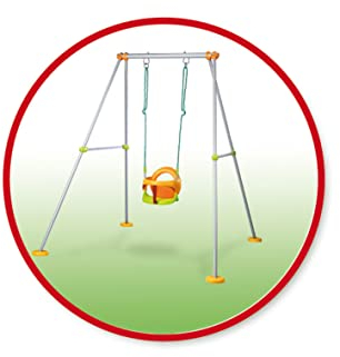 Smoby - Altalena Plus con Struttura Tubolare in Metallo, 7600310191, + 18 Mesi, con Seggiolino Evolutivo 2 in 1, Altezza 180 Cm
