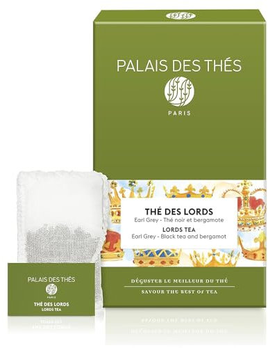 Palais des Thés, THÉ DES LORDS, Thé Earl Grey, Thé Noir de Chine à la Bergamote, Agrumes, 20 Sachets Mousselines