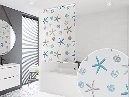 Basic – Estor para ducha (80 x 240 cm Cortina de ducha modelo oceanic blanco azul marrón. Shower Estor Curtain.