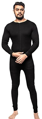 Herren-Thermo-Unterwäsche, Einteiler, Body, mit Reißverschluss, Ski-Unterwäsche Gr. Large, schwarz