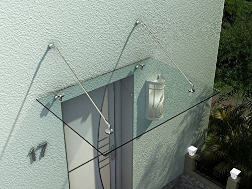 HOMCOM Auvent Marquise de Porte d'entrée Verre trempé Transparent Design 150 x 90 cm 53