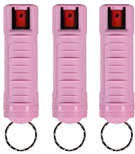 Police Magnum Pepper Spray Keychain Self Defense Belt Clips- Tactical Safety Key Chain Protection- Made in The USA-3 Pack Soft Pink INJ
