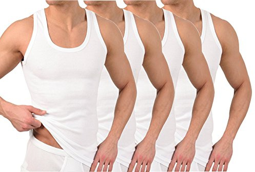 BestSale247 2-pack eller 4-pack klassiska undertröjor för män, armhålor, tanktopp, i vit svart eller grå melange – finribbad (slät) – 100 % bomull, Vit, XL