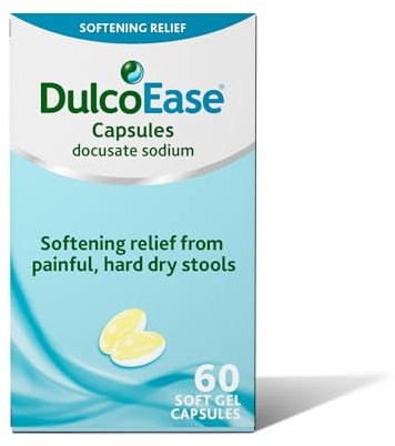 DulcoEase 100 mg Docusate Sodium Capsules - Softening Constipation Relief - Pack of 60 Soft Gel Capsules - Stool Softening Laxative