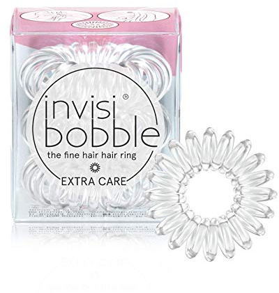 invisibobble Extra Care Traceless Spiral Hair Ties - Pack of 3 Crystal Clear - Strong Elastic Grip Coil Hair Accessories for Women - No Kink - Gentle for Girls Teens Toddlers and Fine Hair
