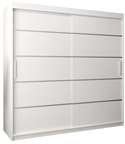 MEBLE KRYSPOL Schwebetürenschrank Verona 1 200 cm Kleiderschrank mit Kleiderstange und Einlegeboden Schlafzimmer- Wohnzimmerschrank Schiebetüren Modern Design (Schubladen: 0, Weiß)
